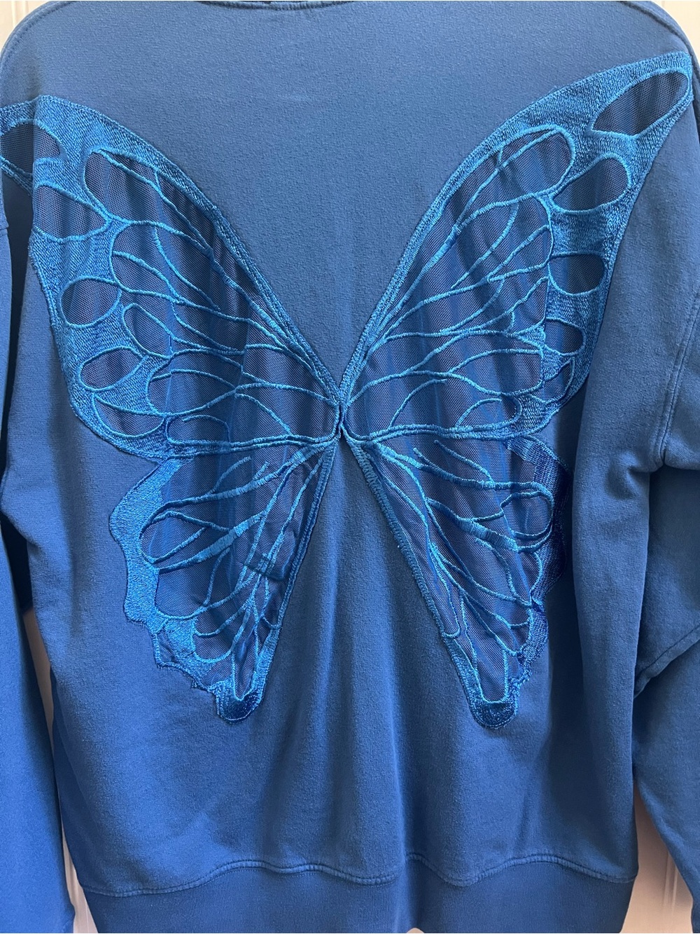 Tricia Fix Exclusive Butterfly Crewneck Sweatshirt in Royal Blue Size XS NWOT - Picture 4 of 5